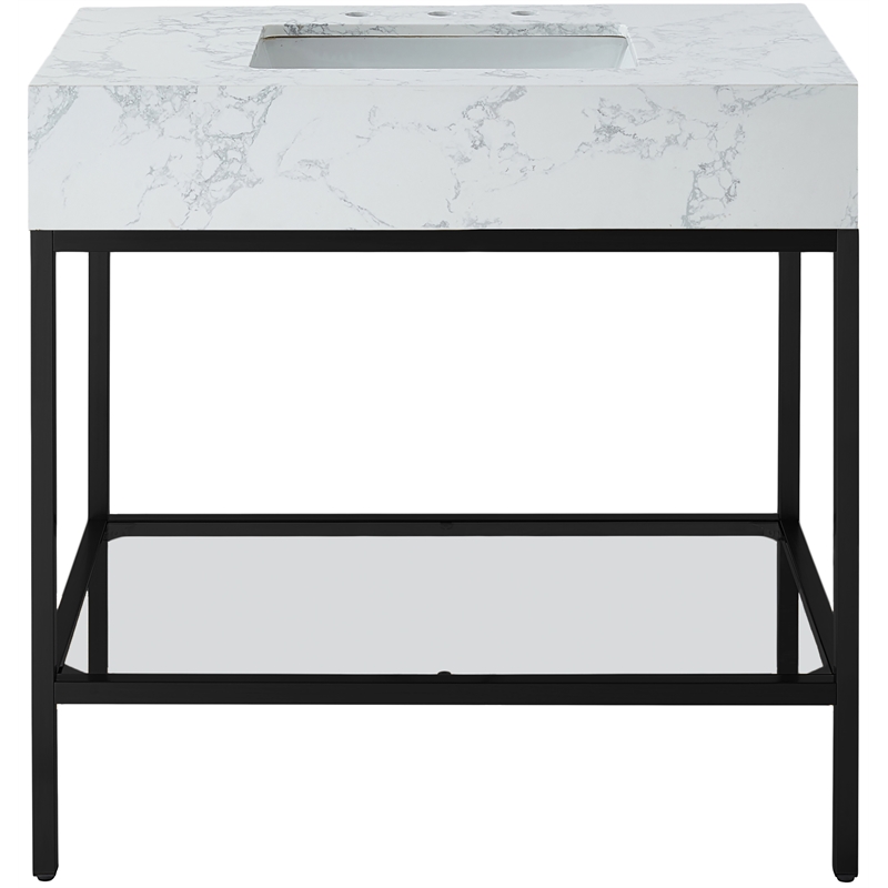 Maklaine Contemporary White Artificial Marble Bathroom Vanity