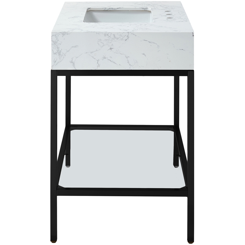 Maklaine Contemporary White Artificial Marble Bathroom Vanity
