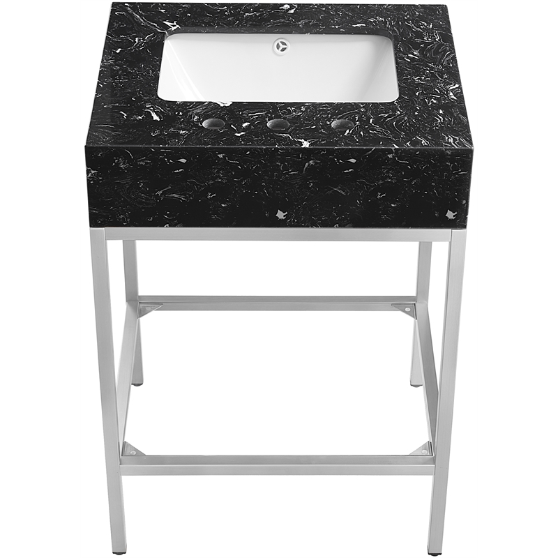 Maklaine Contemporary Black Artificial Marble Bathroom Vanity