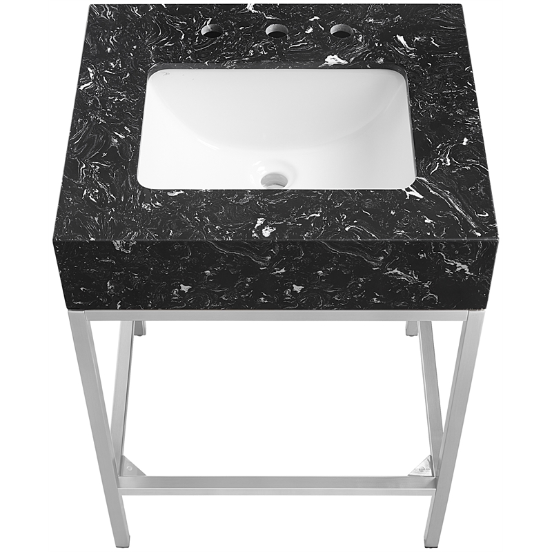 Maklaine Contemporary Black Artificial Marble Bathroom Vanity