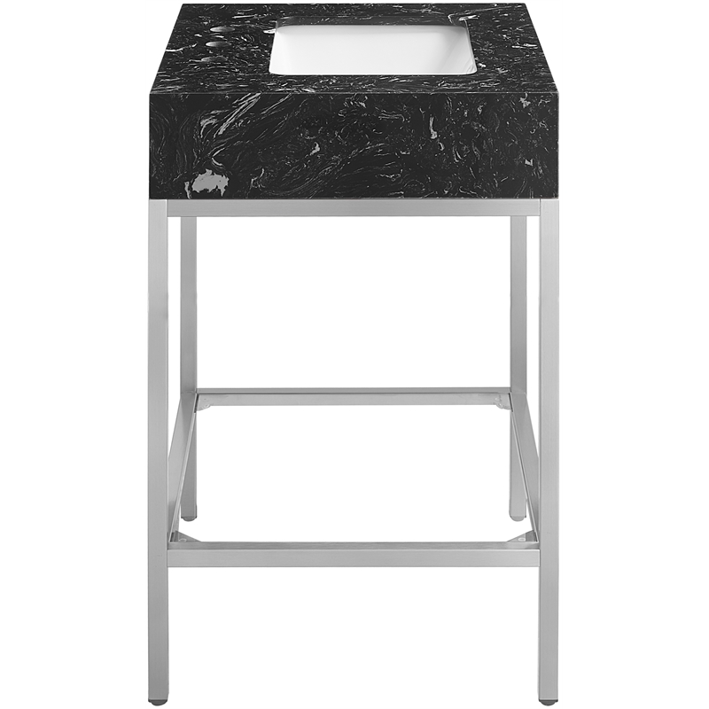 Maklaine Contemporary Black Artificial Marble Bathroom Vanity