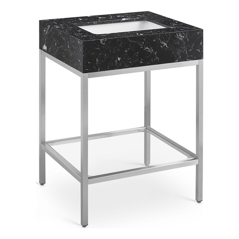 Maklaine Contemporary Black Artificial Marble Bathroom Vanity