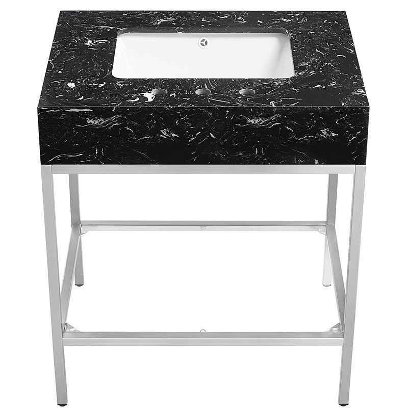 Maklaine Contemporary White Artificial Marble Bathroom Vanity