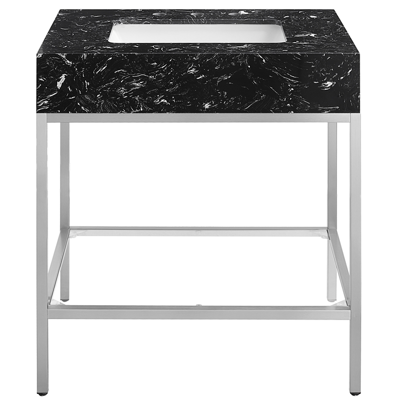 Maklaine Contemporary White Artificial Marble Bathroom Vanity
