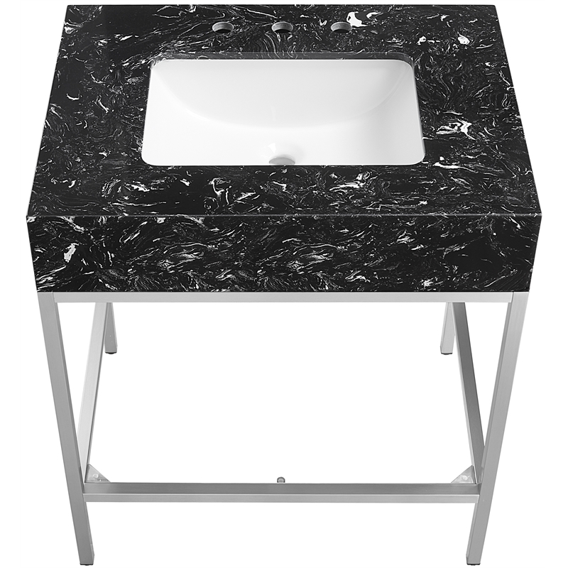 Maklaine Contemporary White Artificial Marble Bathroom Vanity