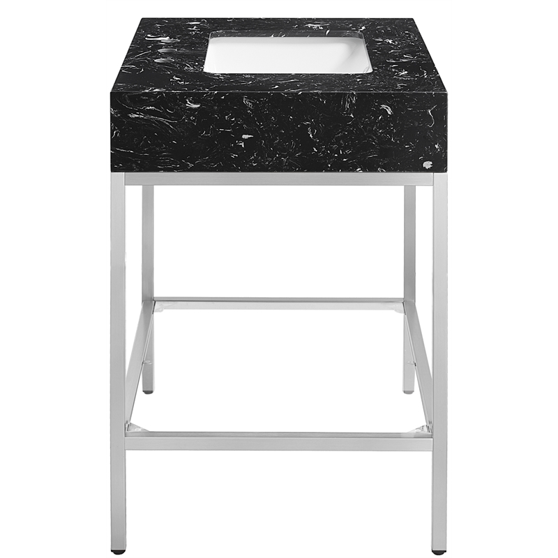 Maklaine Contemporary White Artificial Marble Bathroom Vanity