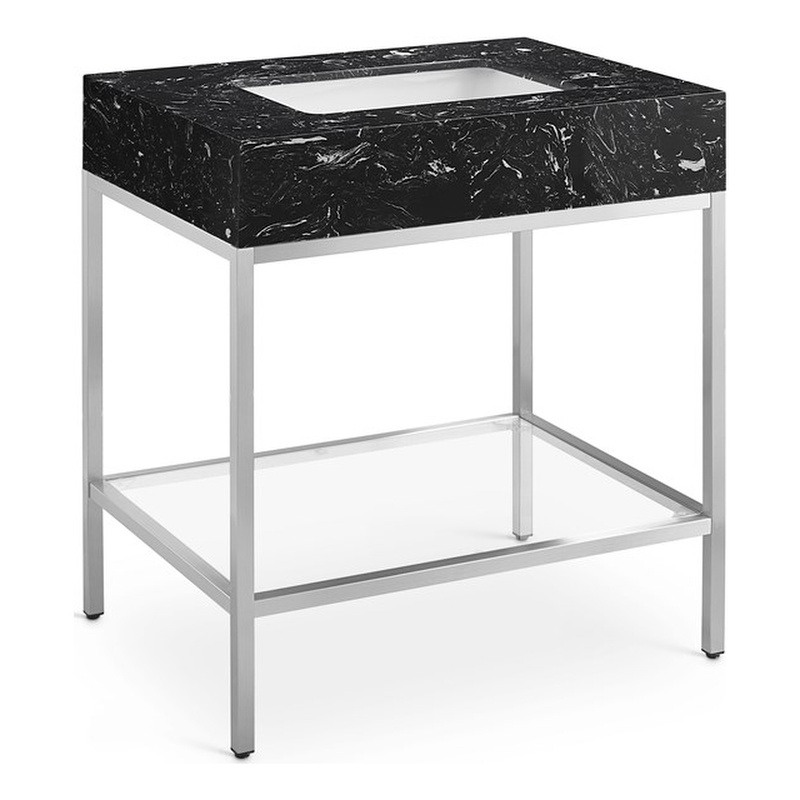 Maklaine Contemporary White Artificial Marble Bathroom Vanity