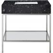 Maklaine Contemporary Black Artificial Marble Bathroom Vanity