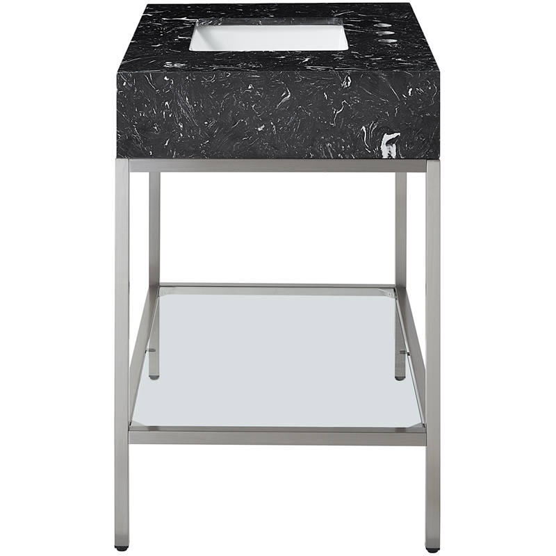 Maklaine Contemporary Black Artificial Marble Bathroom Vanity