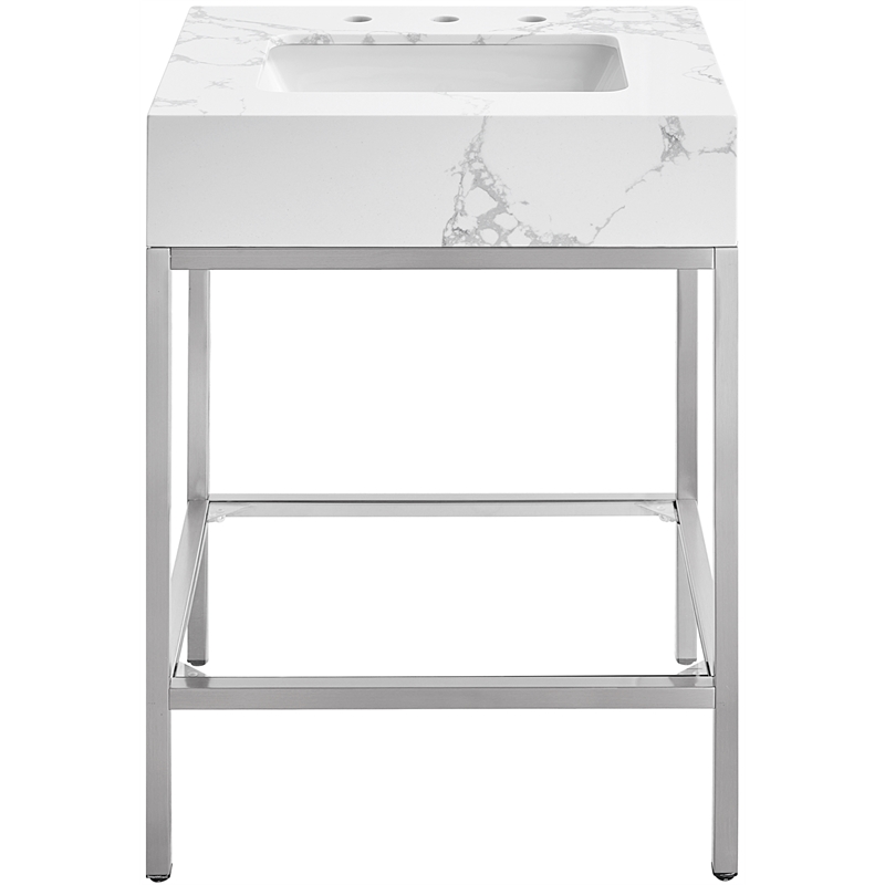 Maklaine Contemporary White Artificial Marble Bathroom Vanity