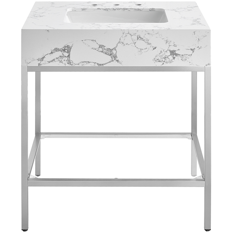 Maklaine Contemporary White Artificial Marble Bathroom Vanity