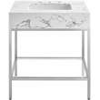 Maklaine Contemporary White Artificial Marble Bathroom Vanity