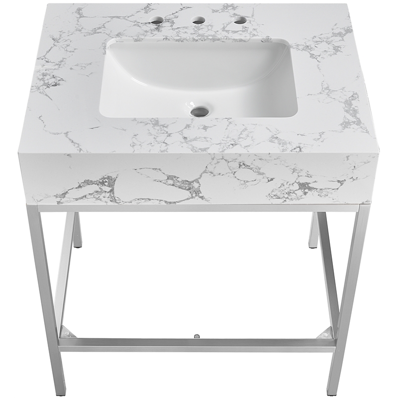 Maklaine Contemporary White Artificial Marble Bathroom Vanity