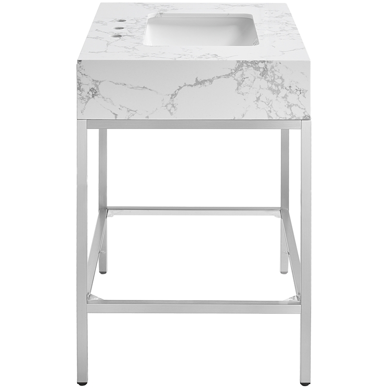 Maklaine Contemporary White Artificial Marble Bathroom Vanity