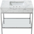 Maklaine Contemporary White Artificial Marble Bathroom Vanity