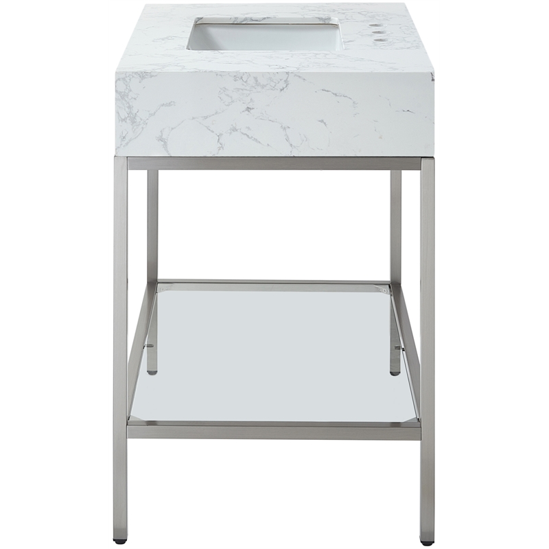 Maklaine Contemporary White Artificial Marble Bathroom Vanity