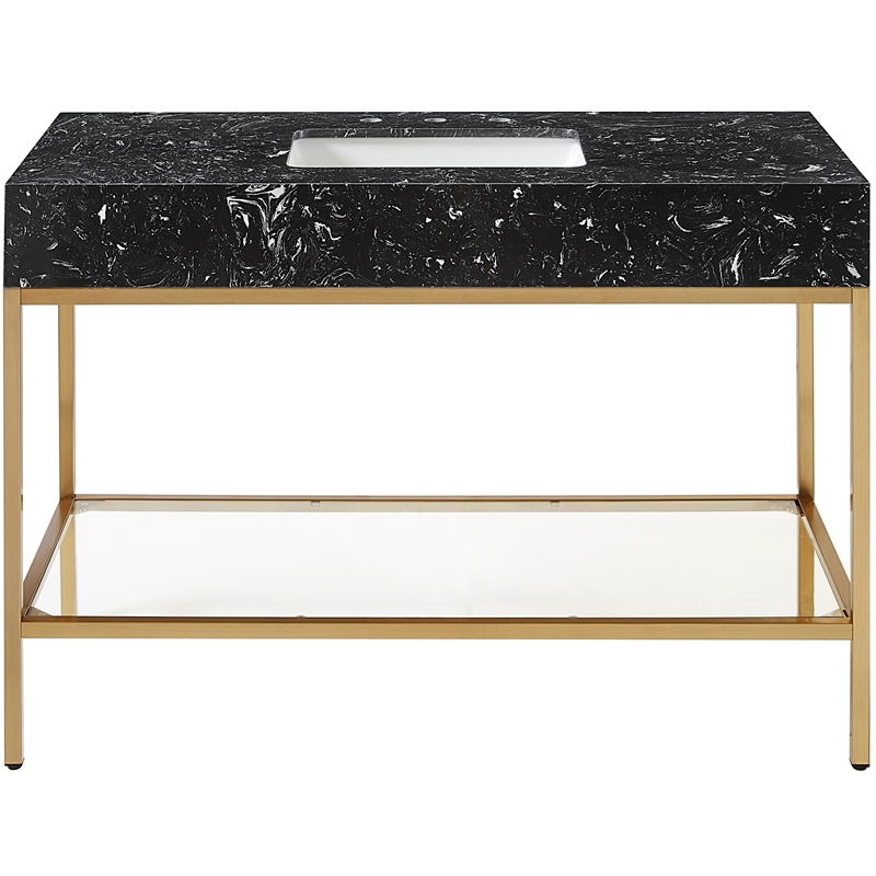 Maklaine Contemporary Black Artificial Marble Bathroom Vanity