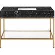 Maklaine Contemporary Black Artificial Marble Bathroom Vanity