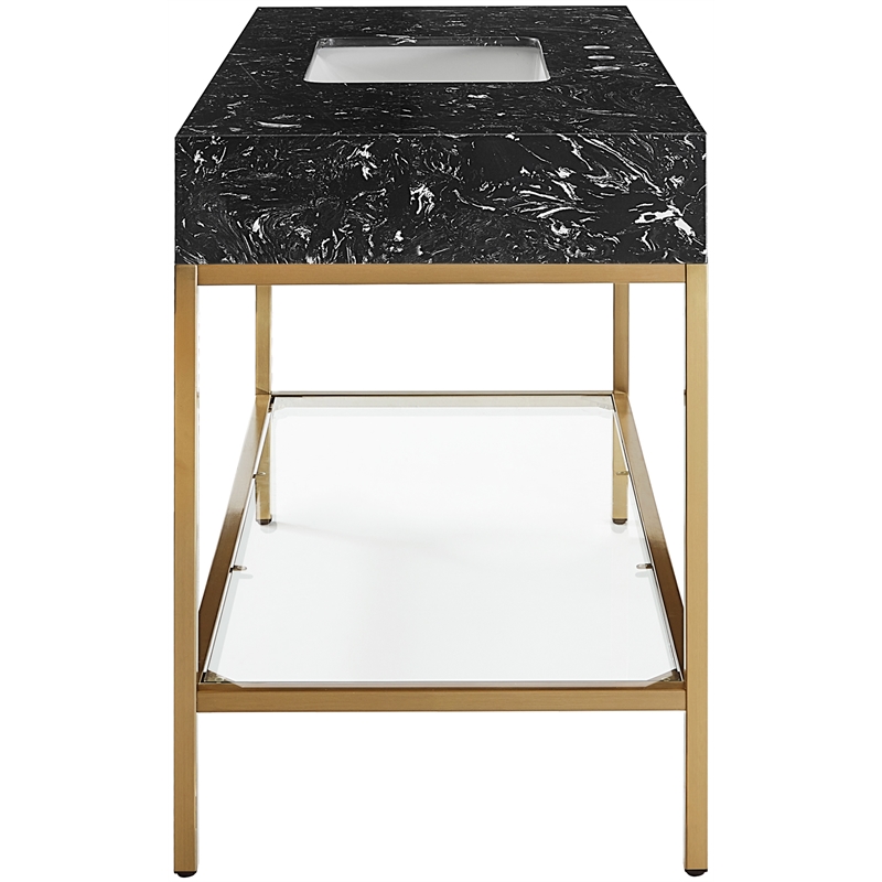 Maklaine Contemporary Black Artificial Marble Bathroom Vanity