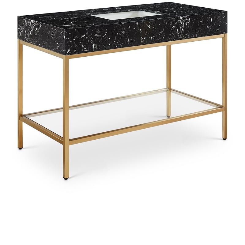 Maklaine Contemporary Black Artificial Marble Bathroom Vanity