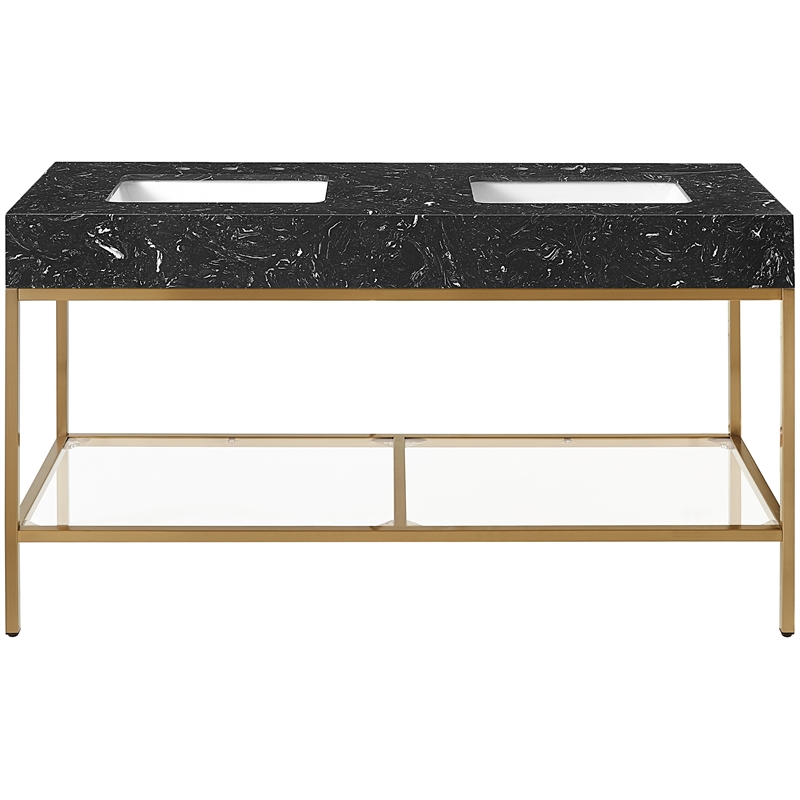 Maklaine Contemporary Black Artificial Marble Bathroom Vanity