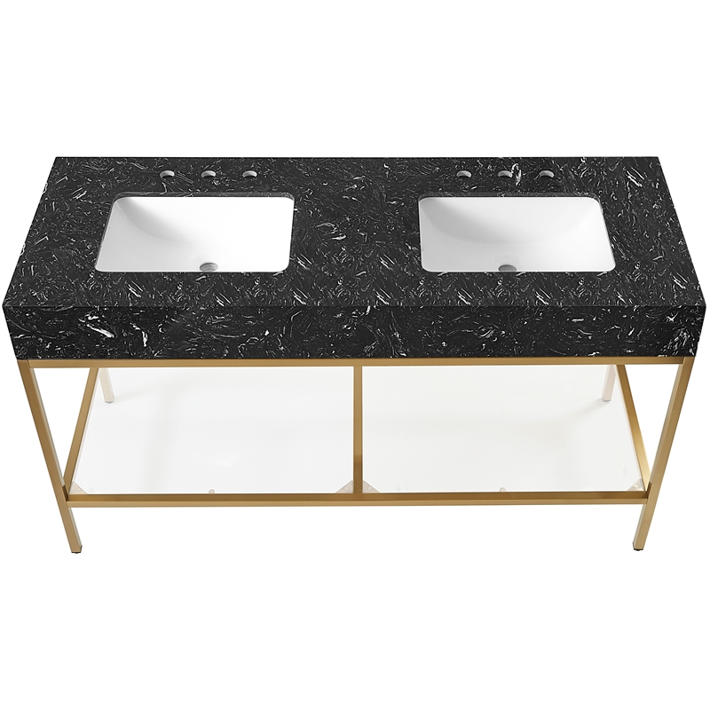 Maklaine Contemporary Black Artificial Marble Bathroom Vanity