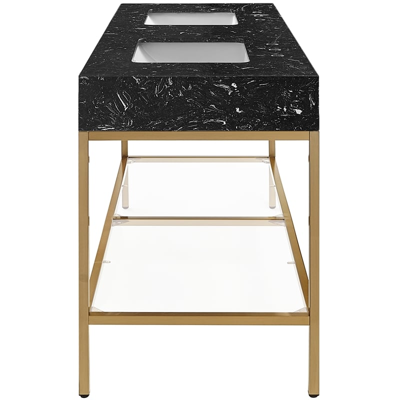 Maklaine Contemporary Black Artificial Marble Bathroom Vanity