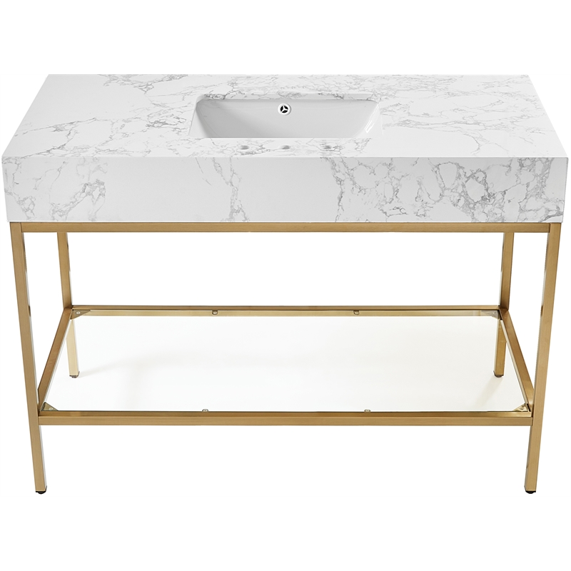 Maklaine Contemporary White Artificial Marble Bathroom Vanity