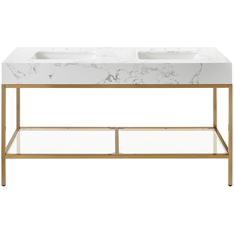 Maklaine Contemporary White Artificial Marble Bathroom Vanity