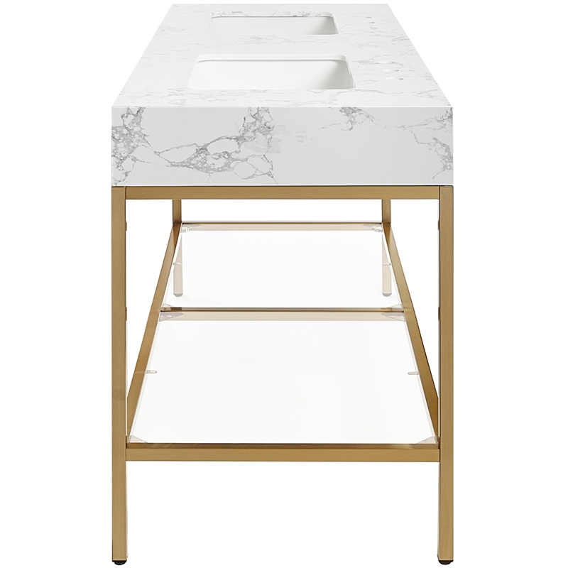 Maklaine Contemporary White Artificial Marble Bathroom Vanity