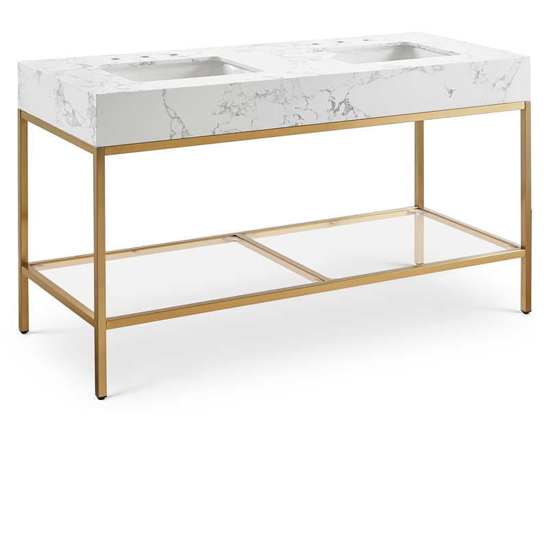 Maklaine Contemporary White Artificial Marble Bathroom Vanity