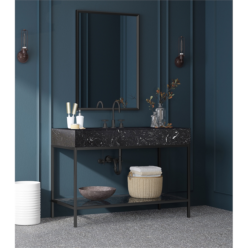 Maklaine Contemporary Black Artificial Marble Bathroom Vanity