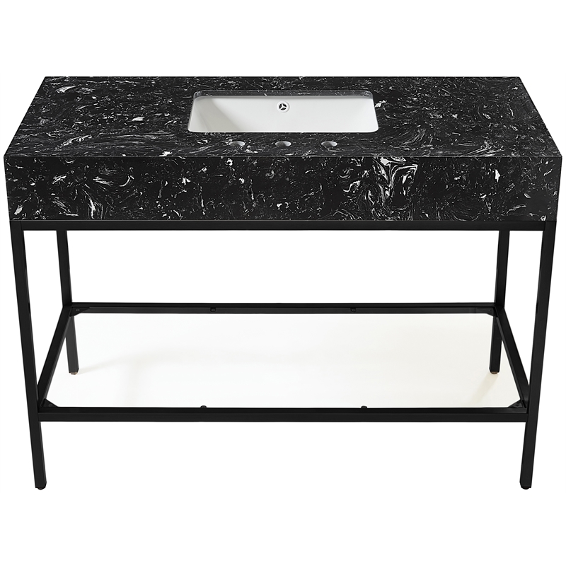 Maklaine Contemporary Black Artificial Marble Bathroom Vanity