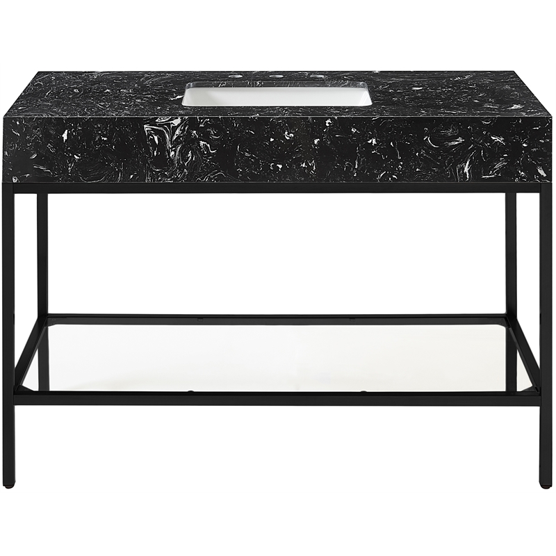 Maklaine Contemporary Black Artificial Marble Bathroom Vanity