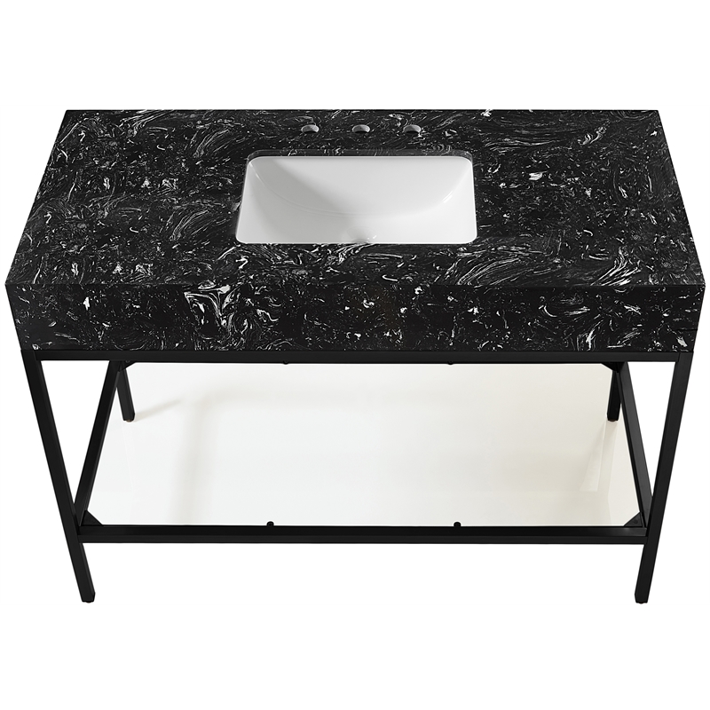 Maklaine Contemporary Black Artificial Marble Bathroom Vanity