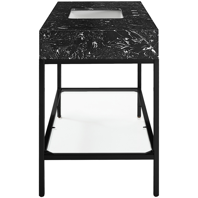 Maklaine Contemporary Black Artificial Marble Bathroom Vanity