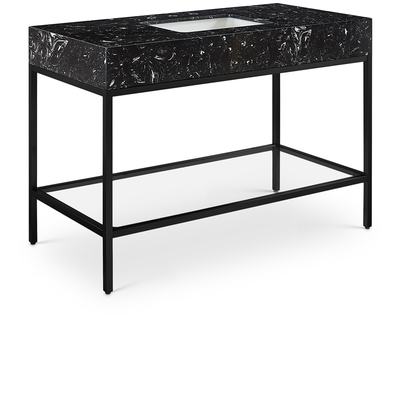 Maklaine Contemporary Black Artificial Marble Bathroom Vanity