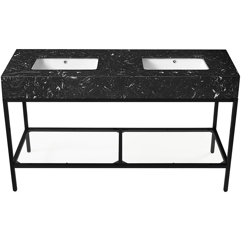 Maklaine Contemporary Black Artificial Marble Bathroom Vanity