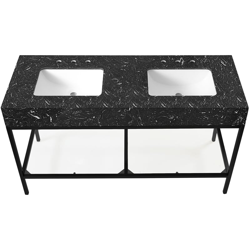 Maklaine Contemporary Black Artificial Marble Bathroom Vanity