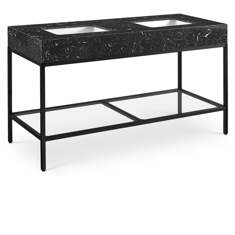 Maklaine Contemporary Black Artificial Marble Bathroom Vanity