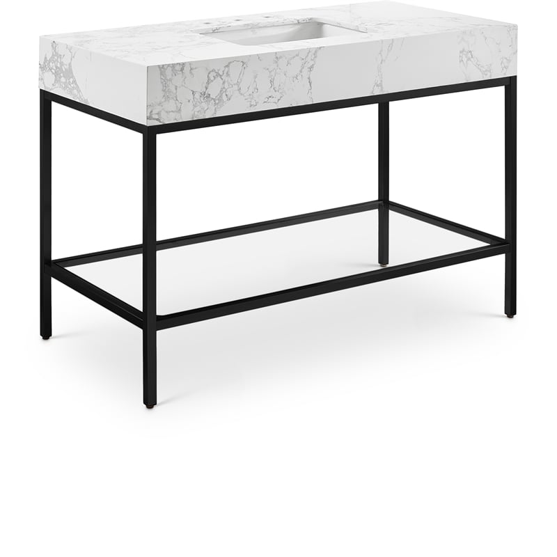 Maklaine Contemporary White Artificial Marble Bathroom Vanity