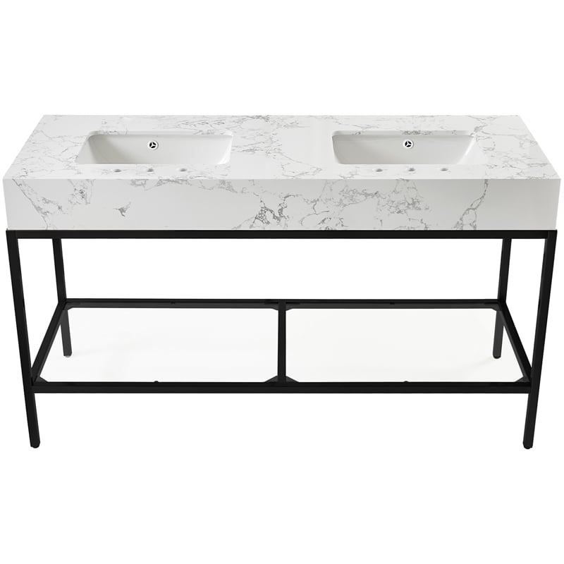 Maklaine Contemporary White Artificial Marble Bathroom Vanity