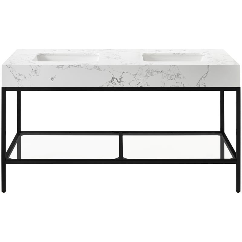 Maklaine Contemporary White Artificial Marble Bathroom Vanity