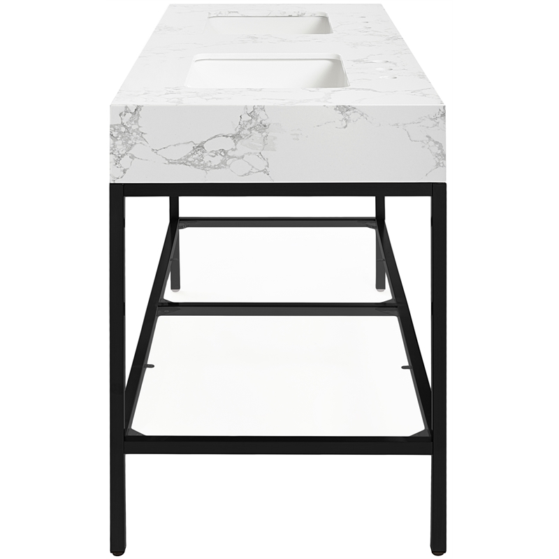 Maklaine Contemporary White Artificial Marble Bathroom Vanity