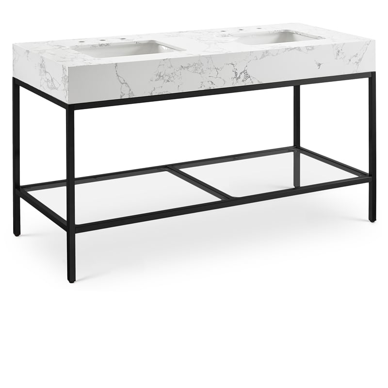 Maklaine Contemporary White Artificial Marble Bathroom Vanity