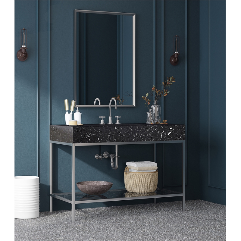 Maklaine Contemporary Black Artificial Marble Bathroom Vanity