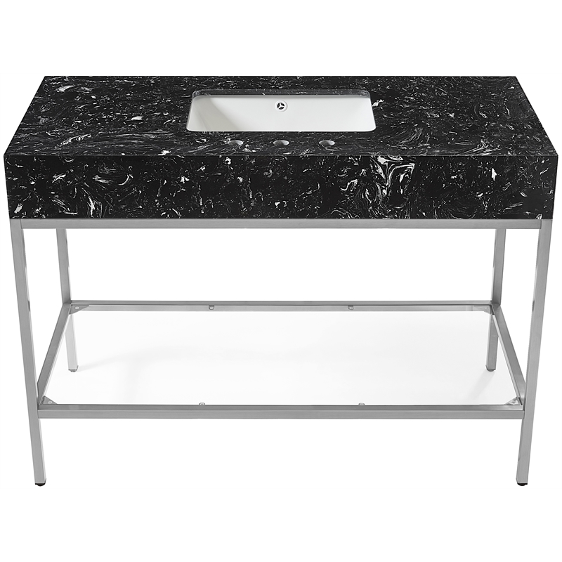 Maklaine Contemporary Black Artificial Marble Bathroom Vanity