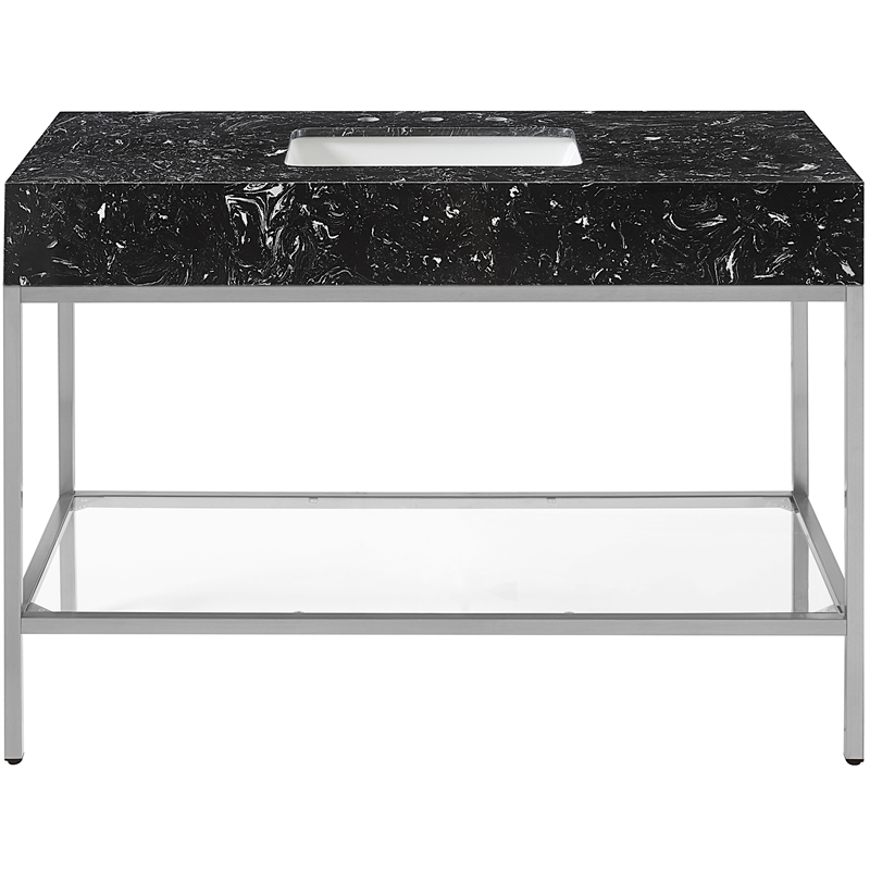 Maklaine Contemporary Black Artificial Marble Bathroom Vanity