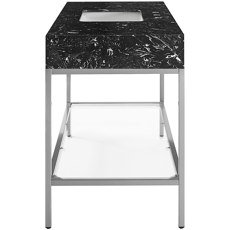 Maklaine Contemporary Black Artificial Marble Bathroom Vanity