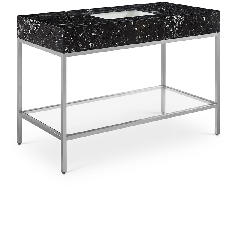 Maklaine Contemporary Black Artificial Marble Bathroom Vanity